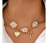 Shein 1 Pieza Collar con Reloj Falso, Collar con Lazo, Collar con Dije de Corazón, Collares de Joyería para Mujeres