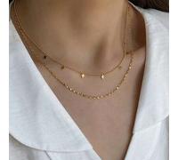 Shein 1 pieza Collar de acero inoxidable chapado en oro de 18K con cadena de pétalos con lentejuelas en forma de rombo para niñas, collar gargantilla minima