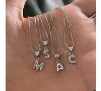 Shein 1 pieza Collar de acero inoxidable plateado con letra 3D de burbuja A-Z personalizado, elegante y creativo estilo Y2K, adecuado para mujeres y niñas p