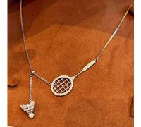 Shein 1 pieza Collar de cadena de clavícula ajustable y único de acero inoxidable con 36 estrategias, colgante de raqueta de bádminton versátil, accesorio d