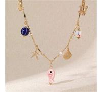 Shein 1 pieza Collar de cadena multicolor con estrella de mar, pez y caparazón para niñas, adecuado para uso diario y decoración de vacaciones