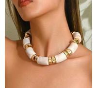 Shein 1 pieza Collar de cuentas de CCB con un gran fragmento de jade verde de alta gama y un fragmento asimétrico dorado, estilo bohemio sexy premium, perfe