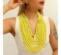 Shein 1 pieza Collar de cuentas de madera exagerado hecho a mano, joyería vintage elegante para mujer de estilo bohemio, de playa, de resort del sur de Asia