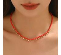 Shein 1 pieza Collar de cuentas de semilla rojas y lágrima dorada con diseño minimalista y elegante para mujeres, adecuado para uso diario, ir al trabajo, c