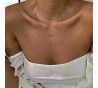 Shein 1 pieza Collar de doble capa con cadena de hueso de serpiente de color dorado con diseño, adecuado para bodas y banquetes. Accesorios de San Valentín,