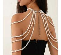 Shein 1 pieza Collar de (falsa) perla multicapa y cadena para el hombro, accesorio de bikini versátil con borlas sexy, cadena corporal minimalista y de alta