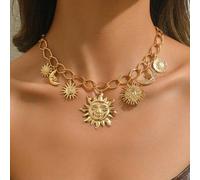 Shein 1 pieza Collar de moda europeo y de Oriente Medio con dijes colgantes que incluyen estrella, luna, rhinestone, rosa, margarita, ojo de diablo paviment