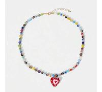 Shein 1 pieza Collar de mujer con dije en forma de corazón rojo de cuentas de jade falso de estilo vacacional (color y posición de las cuentas varían) para