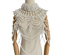 Shein 1 pieza Collar de novia con cuentas, Gargantilla de perlas multicapa, Collar de reina, Cadena corporal de perlas blancas falsas para mujer, Perfecto p