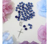 Shein 1 pieza Collar de oración con perla azul en forma de rosa hecho a mano con cuentas, con cruz y colgante de la Virgen María y Jesús