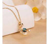 Shein 1 pieza Collar dorado con tema de planeta soñador con colgantes de luna y tierra, adecuado para uso diario de adolescentes