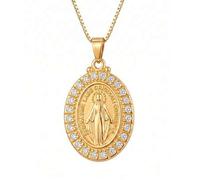 Shein 1 pieza Collar elegante con medalla de la Inmaculada Concepción de circonita cúbica, collar con colgante católico de la Virgen María de acero inoxidab