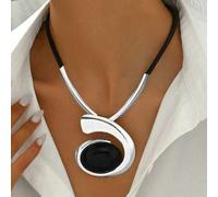 Shein 1 pieza Collar en forma de Y a la moda para mujer, colgante ovalado de acrílico con incrustación vintage personalizada de coma y caracol en cordón neg