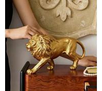 Shein 1 pieza Conjunto de adorno de resina de león dorado, estas majestuosas estatuas de león dorado añaden un toque de lujo a escritorios, estanterías o co