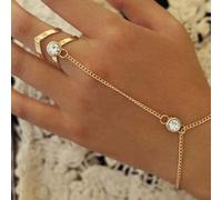 Shein 1 pieza Conjunto de brazalete y anillo minimalista en forma de cadena con Diseño vintage geométrico y diamantes, brazalete con cadena en forma de serp