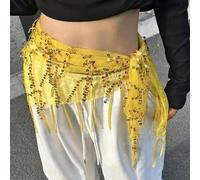 Shein 1 pieza Conjunto de danza del vientre para mujer Pañuelo de cadera con flecos y lentejuelas en forma de triángulo Falda y cinturón de danza tailandesa