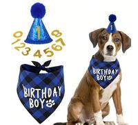 Shein 1 pieza Conjunto de fiesta de cumpleaños para mascotas: Babero con baba, gorro de cumpleaños, babero triangular, pancarta de letras, decoraciones y ac