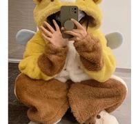 Shein 1 pieza Conjunto de pijama con capucha de animal abeja, pijama de felpa coral gruesa, bata con capucha - Sudadera con capucha extra grande y mullida c