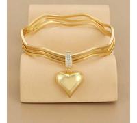 Shein 1 pieza Conjunto de pulsera de acero inoxidable para mujer con cristales de Rhinestone en forma de corazón, de lujo y dorado