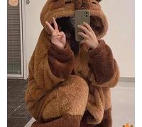 Shein 1 pieza Conjunto de ropa de estar en casa para mujer con diseño lindo de capibara de dibujos animados en felpa de coral, ropa de descanso suave y espo