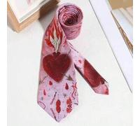 Shein 1 pieza Corbata de seda hecha a mano con diseño único de corazón de llama estilo Y2K, con patrón de corazón rojo y flor de cerezo, adecuada para uso c