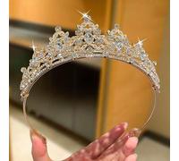 Shein 1 pieza Corona de cristal 3D de lujo para mujer, estilo elegante y chic, diadema, adecuada para varios festivales, tocado nupcial, accesorio de dama d