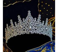 Shein 1 pieza Corona de tiaras con cristales plateados, diadema de reina nupcial real para fiesta de cumpleaños, concurso de belleza