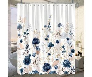 Shein 1 pieza Cortina de ducha con estampado floral azul acuarela, adecuada para el baño, estilo de granja y jardín, conjunto de cortina de ducha impermeabl