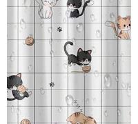 Shein 1 pieza Cortina de ducha impermeable con gato blanco y negro, cortina de calidad premium de PEVA, adecuada para baño, inodoro, dormitorio, balcón, par