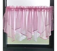 Shein 1 pieza Cortina de tul transparente con volantes en color rosa y blanco para ventanas de cocina, elegante cenefa de unicolor con ondas para cortinas d
