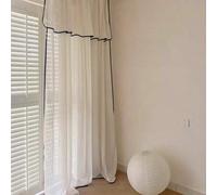 Shein 1 pieza Cortina semi-transparente de lino color crema con borde negro, para la sala de estar