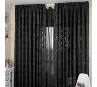 Shein 1 pieza Cortina transparente con hojas recortadas de color gris, 100% poliéster, cortina transparente con diseño de hojas y enredaderas recortadas par