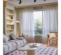 Shein 1 pieza Cortina vertical de rayas simples de lino japonés de color natural, adecuada para sala de estar, dormitorio, balcón, semi-transparente, proteg