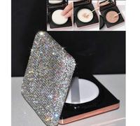 Shein 1 pieza Crema BB compacta de 15g recargable decorada con cristales de lujo con espejo y borla, reutilizable, regalo elegante