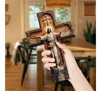 Shein 1 pieza Cruce de madera vintage plano 2D, regalo para la iglesia, regalo para el Día de Acción de Gracias y Navidad, no es 3D, símbolo de la cruz de m