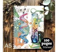 Shein 1 pieza Cuaderno de ciencias con doble hélice de ADN y matraces de laboratorio - Diario de biología y química de espiral, páginas gruesas para escribi