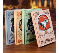 Shein 1 pieza Cuaderno de dibujos animados a color, cuaderno de notas de tapa dura vintage con animales retro de los clubes Gryffindor, Slytherin, Hufflepuf