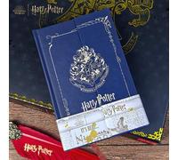 Shein 1 pieza Cuaderno duro con cubierta azul, tema de insignia de las casas de Gryffindor, Slytherin, Hufflepuff, Ravenclaw y Hogwarts, diario con cubierta