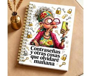 Shein 1 pieza Cuaderno espiral de papel A5 para guardar contraseñas en español, diseño divertido de abuela, organizador de contraseñas de internet y sitios