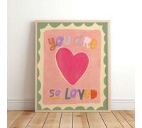 Shein 1 pieza Cuadro de lienzo para pared de habitación infantil con estilo acuarela "Eres tan amado", encantadora obra de arte decorativa rosa para habitac