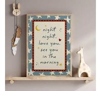 Shein 1 pieza Cuadro en lienzo enmarcado para decoración de pared de guardería de bebé, "Buenas noches, te quiero, nos vemos mañana" pintura infantil, fondo