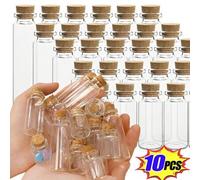 Shein 1 pieza de 10 piezas de botellas de vidrio mini de 5ml, 10ml, 15ml, 20ml con tapones de corcho, 25ml, 30ml para decoración DIY. Frascos de vidrio min