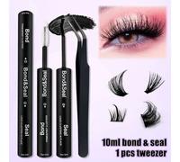 Shein 1 pieza de 10ml de pegamento de pestañas y sellador de racimos + 1 pinza rosa para pestañas para ojos sensibles, pegamento rosa para pestañas y pinza