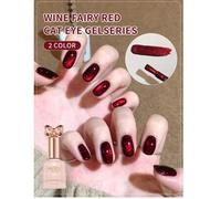 Shein 1 pieza de 10ml Esmalte de uñas en gel de ojos de gato de color rojo vino navideño, esmalte en gel magnético de ojos de gato que se retira con remojo,