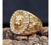 Shein 1 pieza de anillo de joyería de moda de hip hop, regalo para hombre, chapado en oro de 18 quilates, de acero inoxidable, impermeable, con pecado de or