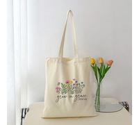 Shein 1 pieza de bolsa Tote de lona con impresión de plantas y flores "Grow In Grace" en color beige para mujeres, bolsa de compras portátil para exteriores