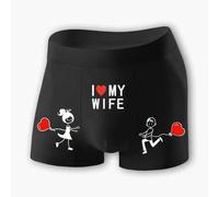 Shein 1 Pieza de Calzoncillos Bóxer para Hombre Llenos de Amor por la Esposa - Impresos con "AMO A MI ESPOSA" y una Escena Romántica de su Primer Encuentro.