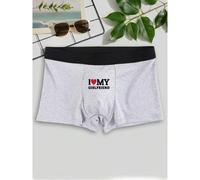 Shein 1 Pieza de Calzoncillos tipo bóxer para hombres con estampado "Amo a mi novia", suaves y transpirables, primera opción para uso diario, adecuado como