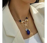 Shein 1 pieza de collar multicolor de varias capas con colgante de ojo de aceite que gotea en forma de árbol de coco y estrella de elementoes turquesas de e