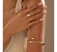 Shein 1 pieza de diseño minimalista y personalizado de estilo europeo y americano con un brazalete de cadena de brazo abierto, anillo liso de joyería dorada